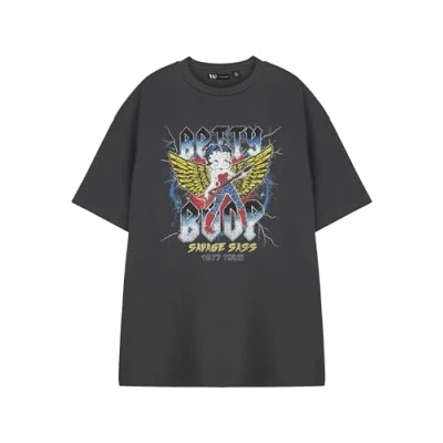 Image of Vanilla Underground Betty Boop Savage Sass Womens Grey Short Sleeved Graphic Tee Retro Cartoon Casual T Shirt by Daisy Street Crew Neck 1977 Tour Design