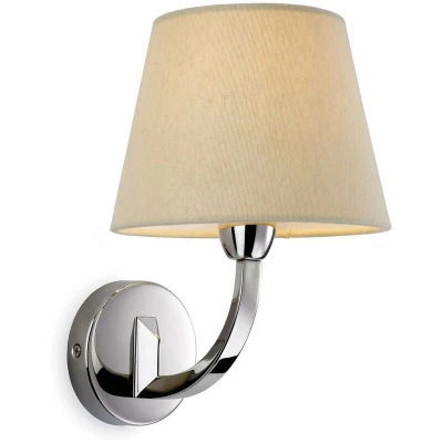 Image of Fairmont 1 Light Single Indoor Wall Polished Stainless Steel, Cream Linen Shade, E14