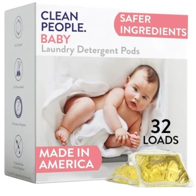 Image of Clean People Laundry Washing Capsules Plant Based, Hypoallergenic Ultra Concentrated, Plastic Free, Recyclable Packaging, Stain Fighting Baby (Unscented), 32 Pack