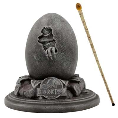 Image of Jurassic Park Velociraptor Egg Statue &amp; Cane Replica Collectors Set