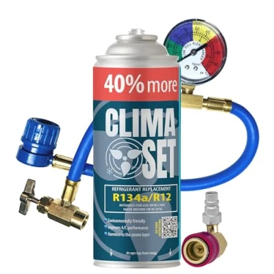 Image of ClimaSet Replacement of R134a refrigerant gas 1x235 g for air conditioning with Hose, Pressure Gauge and HP/LP Adapter Car recharge ECO