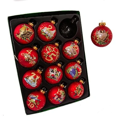Image of Kurt Adler 12 Piece Days of Christmas Decorative Glass Balls Set, 65mm