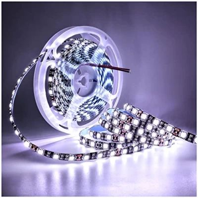Image of Tesfish LED Strips 12V, 5M White 6000 6500K Strip Lights PCB Board Black 5050 IP65 Waterproof 300 LEDs Color Changing Light for Bedroom, Kitchen Decoration