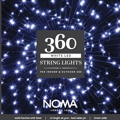 Image of Noma 360 LED Christmas Tree Lights : Green Cable Plug in with Timer Bright White