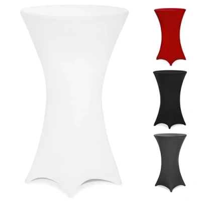 Image of DEUBA® Bar Table Stretch Slip Cover for 70 75cm Diameter Bistro Tables 120cm Height 30C Washable Easy Care Fabric Reinforced Feet Ideal Weddings, Parties, Events White