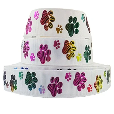 Image of Multi Colour Paw Print 2m x 22mm Wide for Personalised Birthday Cake Decoration Ribbon &amp; Decorating Ideas Present Gift Wrap Bows Toppers or Wrapping Bags Box Balloon String Cards Art Craft