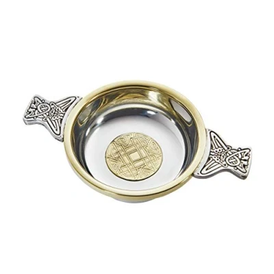 Image of Wentworth Pewter Large Celtic Gold and Brass Quaich Whisky Tasting Bowl Loving Cup Burns Night