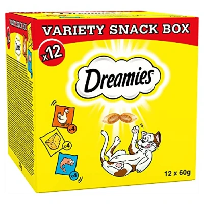 Image of Dreamies Cat Treats Variety Pack, snacks with chicken, salmon flavour and cheese, Pack of 12 (12 x 60 g)