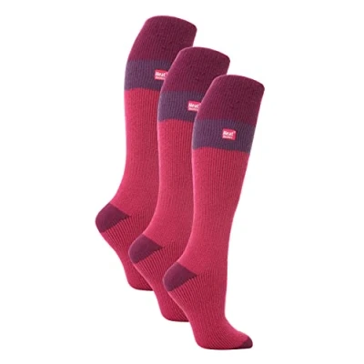 Image of HEAT HOLDERS 3 Pack Ladies Thermal Knee High Ski Socks WoMens Thick Winter 2.3 TOG Long Skiing (4 8, Raspberry/Fuchsia)