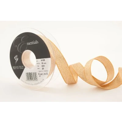 Image of Berisfords 9165 20 m x 15 mm Glitz and Glamour Metallic Lame Ribbon, Dark Gold