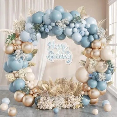 Image of Dusty Blue Balloon Arch Kit, 109pcs Slate and Gold Garland with Sand White Balloons, Bluely Party Decorations for Baby Shower, Men&#039;s/Boys&#039; Birthday, Wedding, Christening, Bridal Shower