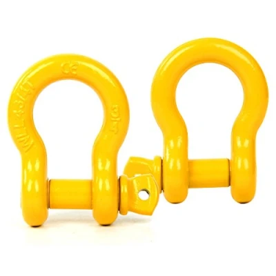 Image of FreeTec 3/4&quot; Bow Shackles D Ring Shackles, 4.75 Tons (9,500 Lbs) Heavy Duty Galvanized Lifting 2 Pack Screw Pin for Towing Construction 4x4 Offroad Recovery, Yellow