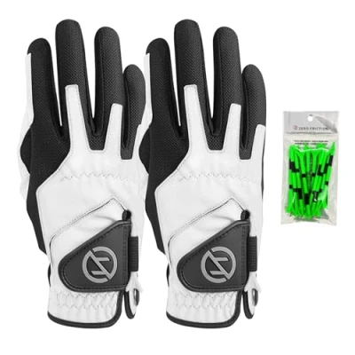 Image of Zero Friction Men&#039;s Compression Fit Synthetic Right Hand Universal Golf Glove 2 Pack, One Size, White