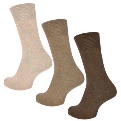 Image of Mens socks, Soft comfortable top, 3 Pairs of Plain Brown 6 11 UK, 39 45 EU, Light Hold honeycomb non elastic Diabetic Socks