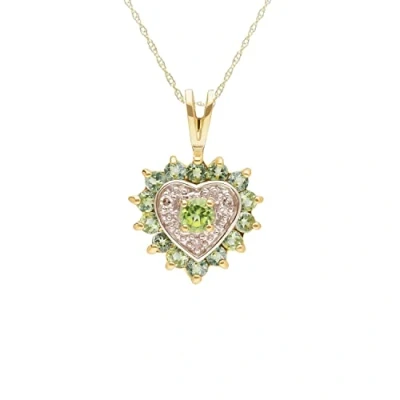 Image of Ivy Gems 9ct Yellow Gold Peridot &amp; 0.015ct Diamond Heart Pendant with 46cm Chain