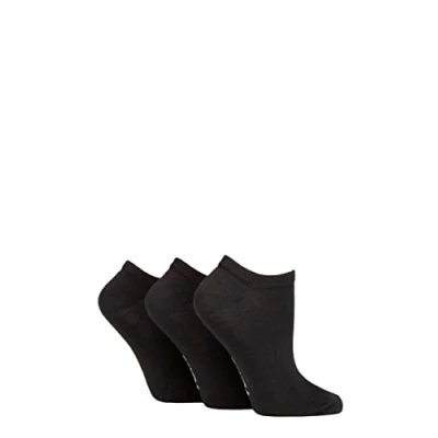 Image of Women&#039;s 3 Pair SOCKSHOP TORE 100% Recycled Plain Cotton Trainer Socks Black 4 8 Ladies