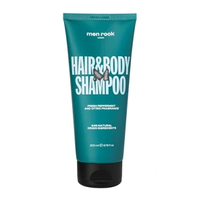 Image of Men Rock Hair and Body Shampoo, All in One Shower Wash, Gently Removes Impurities for Soft Hydrated Skin, Fast Absorbing Formula, Fresh Peppermint Citric Scent 200 ml