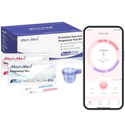 Image of MOMMED Ovulation and Pregnancy Tests, LH HCG Fertility Test for Women, includes 20 Strips, 60 80 Urine Cups, Time Tracking Chart, Rapid Accurate Results
