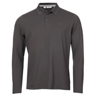 Image of Calvin Klein Mens Long Sleeve Stretch Campus Polo Shirt Charcoal XXXL