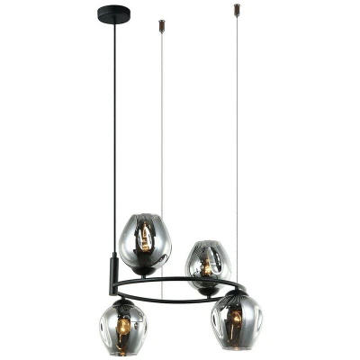 Image of Italux Lighting Modern Hanging Pendant Black 4 Light with Graphite Smoky Shade, E27