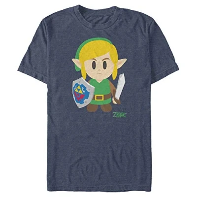 Image of Nintendo Men&#039;s Zelda Link&#039;s Awakening Batttle Ready T Shirt, Navy Blue Heather, S