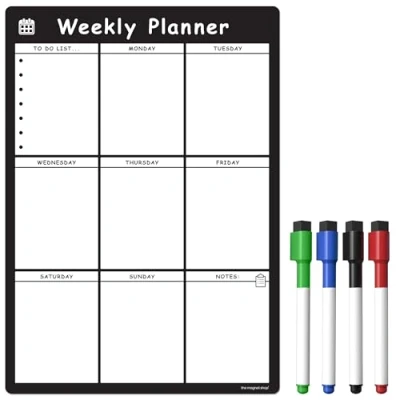 Image of TMS Magnetic Weekly Planner and Organiser A4 Dry Wipe Whiteboard for Managing Your Week, Tasks, to Do List, Shopping Meals Comes with 4 Coloured Pens (Bold Black, A4)
