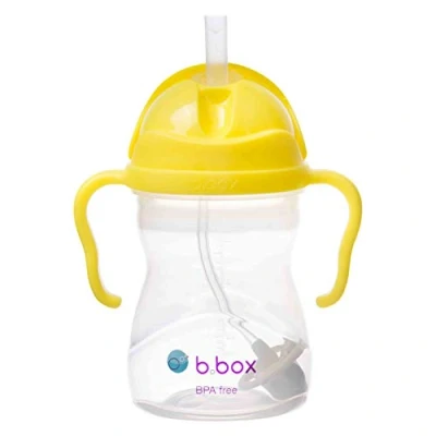 Image of b.box Sippy Cup Drink From any Angle Fliptop, Weighted Straw, Leak Proof &amp; Easy Grip BPA Free, Dishwasher safe 6m+ 240ml/8 oz (Lemon)