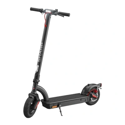 Image of SHARP EM KS2AEU B E Scooter, Adult Electric Foldable Kick Scooter with Suspension &amp; Stand, Digital Display, Dual Brake System, USB Phone Charger, LED Headlight Rear Light Black