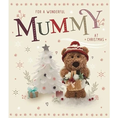 Image of ICG Wonderful Mummy Christmas Card Barley Bear and Tree with Embossed Foil Finish
