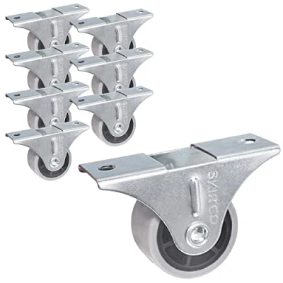 Image of SKIR&#039;CO (Pack of 8 pcs) Small 30 mm Furniture Castors, Grey Rubber Wheels, Fixed Casters, Non Swivel, One Way Direction (8)