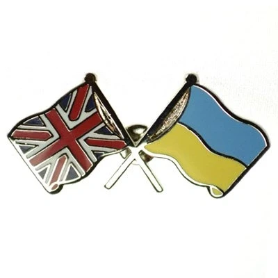 Image of Union Jack Ukraine Flag Friendship Lapel Pin Badge UK GB Britain