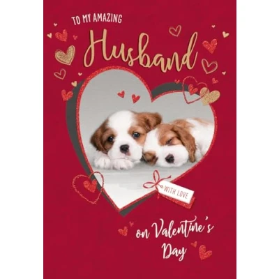 Image of Piccadilly Greetings Cute Valentines Day Card, Husband, Puppies 9 x 6 inches