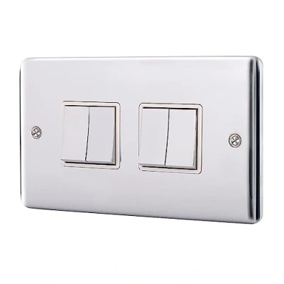 Image of ASAB 4 Gang 2 Way 10A Plate Switch PGM 33544 Brushed Steel Design Easy Installation with Fixing Screws Smooth Edges Sleek finish Standard UK Power Excellent Electrical Conductivity