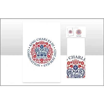 Image of Elgate King Charles III Official Logo Coronation Tea Towel Commemorative Memorabilia Souvenir Gift
