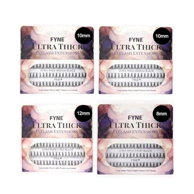 Image of FYNE Individual Eyelashes, Black [240 Pcs, Ultra Thick Multi Length: 8,10,12 mm Pack of 4] Lashes, Eyelash Extensions, Natural Look, Volume Cluster False Lash