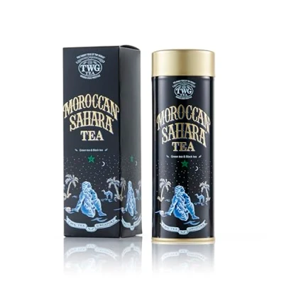 Image of TWG Tea Moroccan Sahara Loose Leaf Green &amp; Black Rose Petals, Nuts Spices Haute Couture Tin, 100g Gift Set