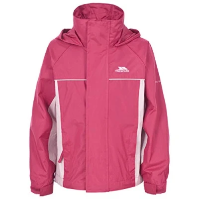 Image of Trespass Sooki, Geranium, 3/4, Waterproof Jacket with concealable Hood for Kids / Girls, Age 3 4, Pink