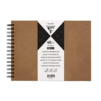 Image of Clairefontaine Ref 95431C Kraft Landscape Album to Decorate (40 Sheets of Paper) 27 x 20cm Sized, 200gsm Paper, Wirebound Spine Plain Cover