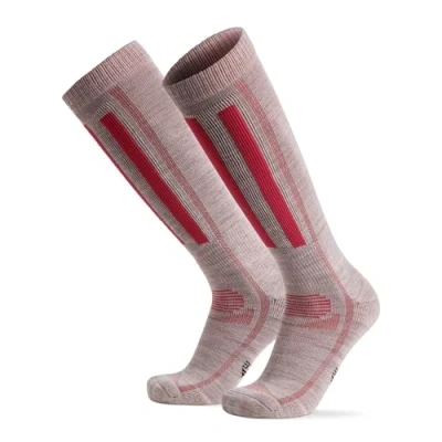 Image of DANISH ENDURANCE Ski Socks, Merino Wool, Long Thermal Socks with Shin Padding, Warm Winter for Snowboarding Walking Skiing, Men &amp; Women, Light Grey/Pink, 6 8
