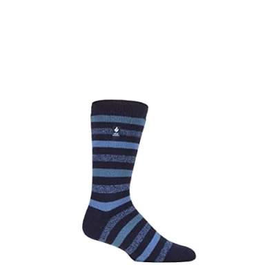 Image of Mens 1 Pair SOCKSHOP Heat Holders 1.6 TOG Lite Striped, Patterned &amp; Argyle Socks Split Medium Stripe Navy 6 11