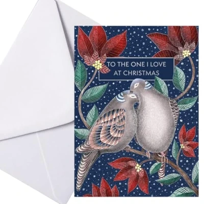 Image of One I Love Christmas Card by Museums and Galleries &quot;One Love&quot; Two Turtle Doves the artist Catherine Rowe