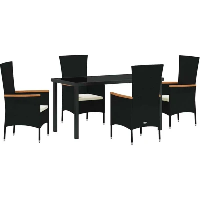 Image of vidaXL 5 Piece Garden Dining Set with Cushions Black Poly Rattan
