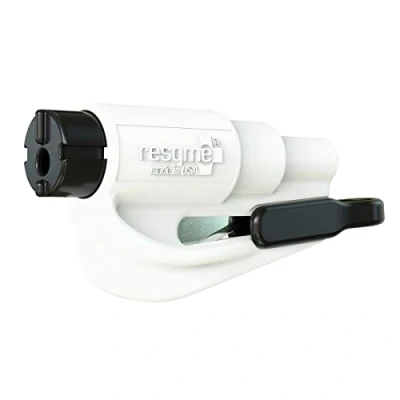 Image of RESQME The Original Emergency Keychain Car Escape Tool, 2 in 1 Seatbelt Cutter and Window Breaker, Made USA, White Compact Hammer