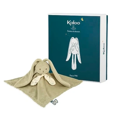 Image of Kaloo Lapinoo Green Bunny Comforter Baby Plush Square: 30 x cm Bi Material Ultra Soft Viscose and Corduroy Gift Box 0 Months +, K218016