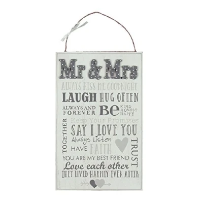 Image of Love Story MDF Plaque Mr &amp; Mrs Words For Marriage