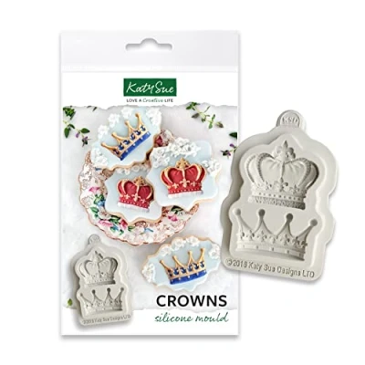 Image of Katy Sue Royal Crowns Silicone Mould for Cake Decorating &amp; Crafts Makes 2 Crowns: Top Crown 45mm Wide x 40mm Tall Bottom 50mm 30 mm Tall.