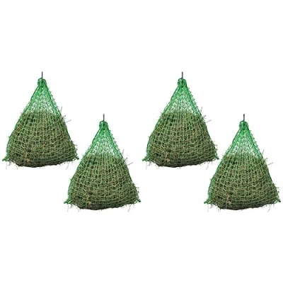 Image of vidaXL Green Hay Nets Set of 4 Round Polypropylene for Feeding Horses and Ponies, Weather resistant, 1x1m, Improving Digestion, Reducing Waste