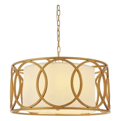 Image of Varese 4 Light Ceiling Pendant Brushed Gold Paint &amp; White Fabric