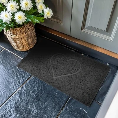 Image of Nicoman Heart Embossed Shape Entrance Door Mat Dirt Trapper Jet Washable Doormat Drainage Outdoor Use Only (Medium, Black, 75 x 44cm)