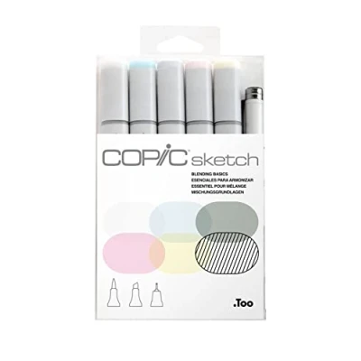Image of Copic Sketch Coloured Marker Pen Set of 5 + 1 Multiliner SP, For Art &amp; Crafts, Colouring, Graphics, Highlighter, Design, Anime, Professional Beginners, Supplies Colouring Books